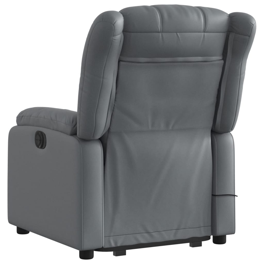 vidaXL Sillón de masaje elevable eléctrico cuero sintético gris