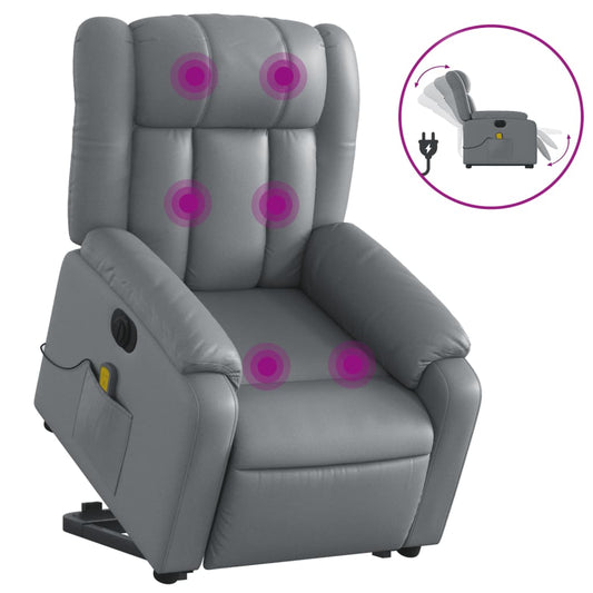 vidaXL Sillón de masaje elevable eléctrico cuero sintético gris