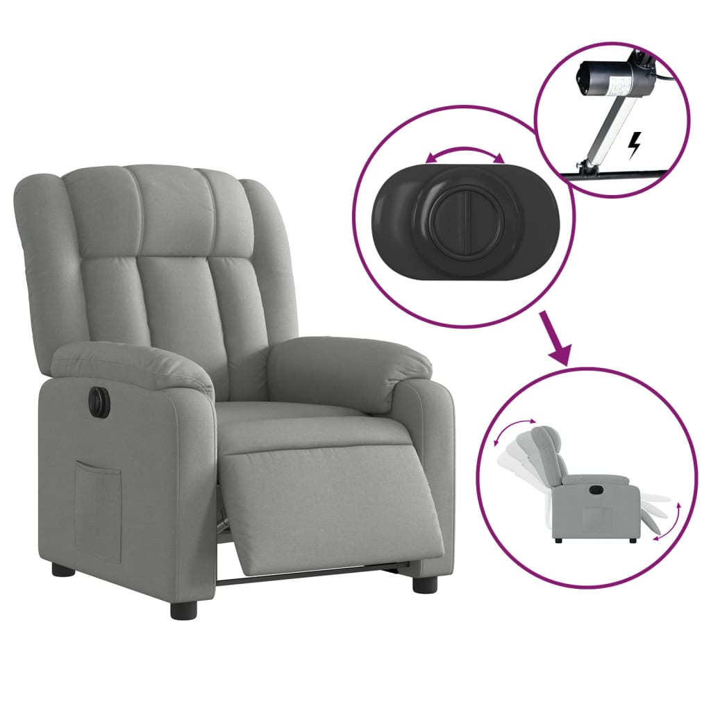 vidaXL Sillón reclinable eléctrico tela gris claro