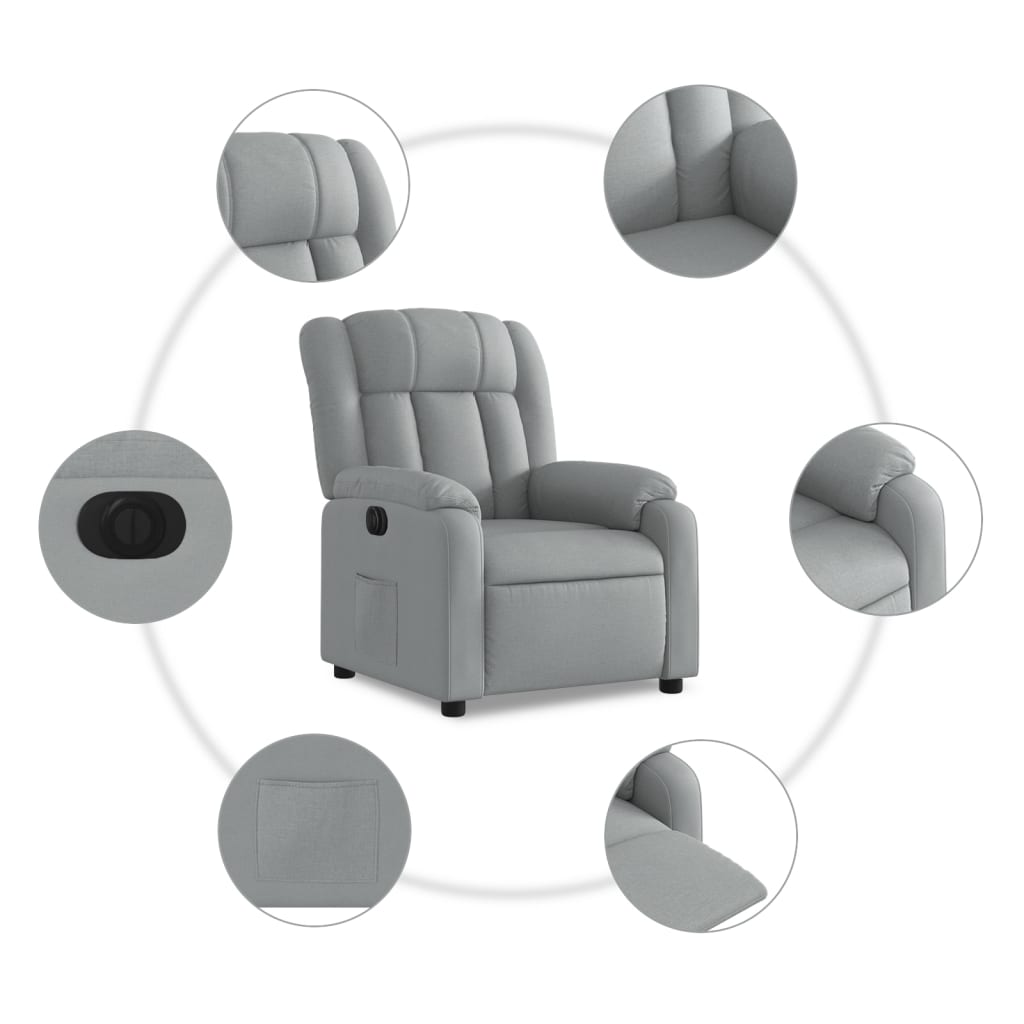 vidaXL Sillón reclinable eléctrico tela gris claro