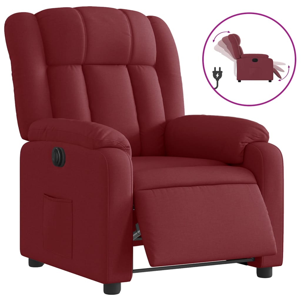 vidaXL Sillón reclinable eléctrico tela rojo tinto