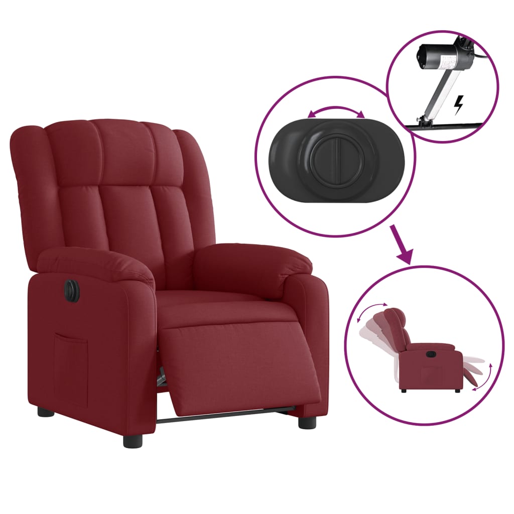 vidaXL Sillón reclinable eléctrico tela rojo tinto