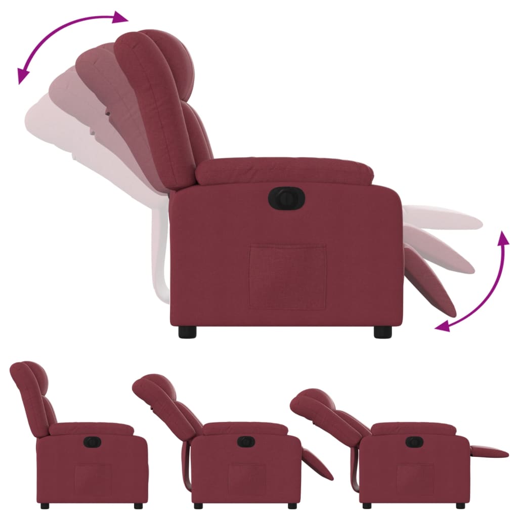 vidaXL Sillón reclinable eléctrico tela rojo tinto