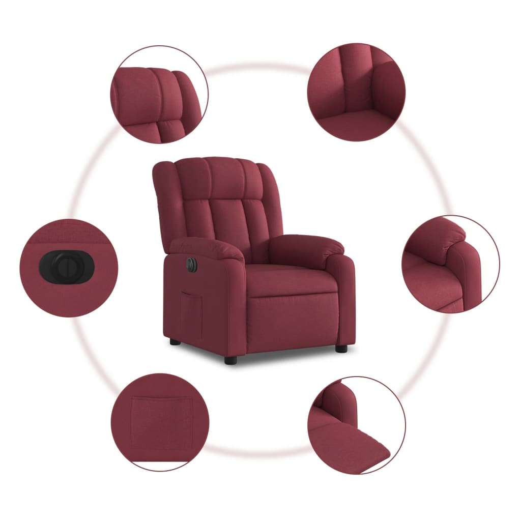 vidaXL Sillón reclinable eléctrico tela rojo tinto