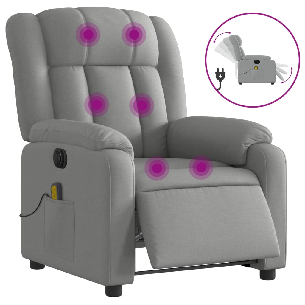 vidaXL Sillón reclinable de masaje eléctrico tela gris claro