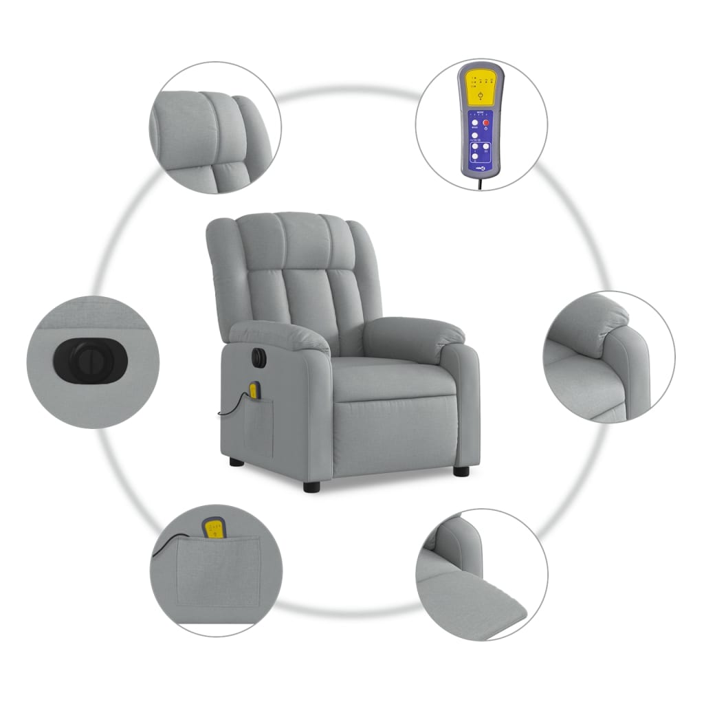 vidaXL Sillón reclinable de masaje eléctrico tela gris claro