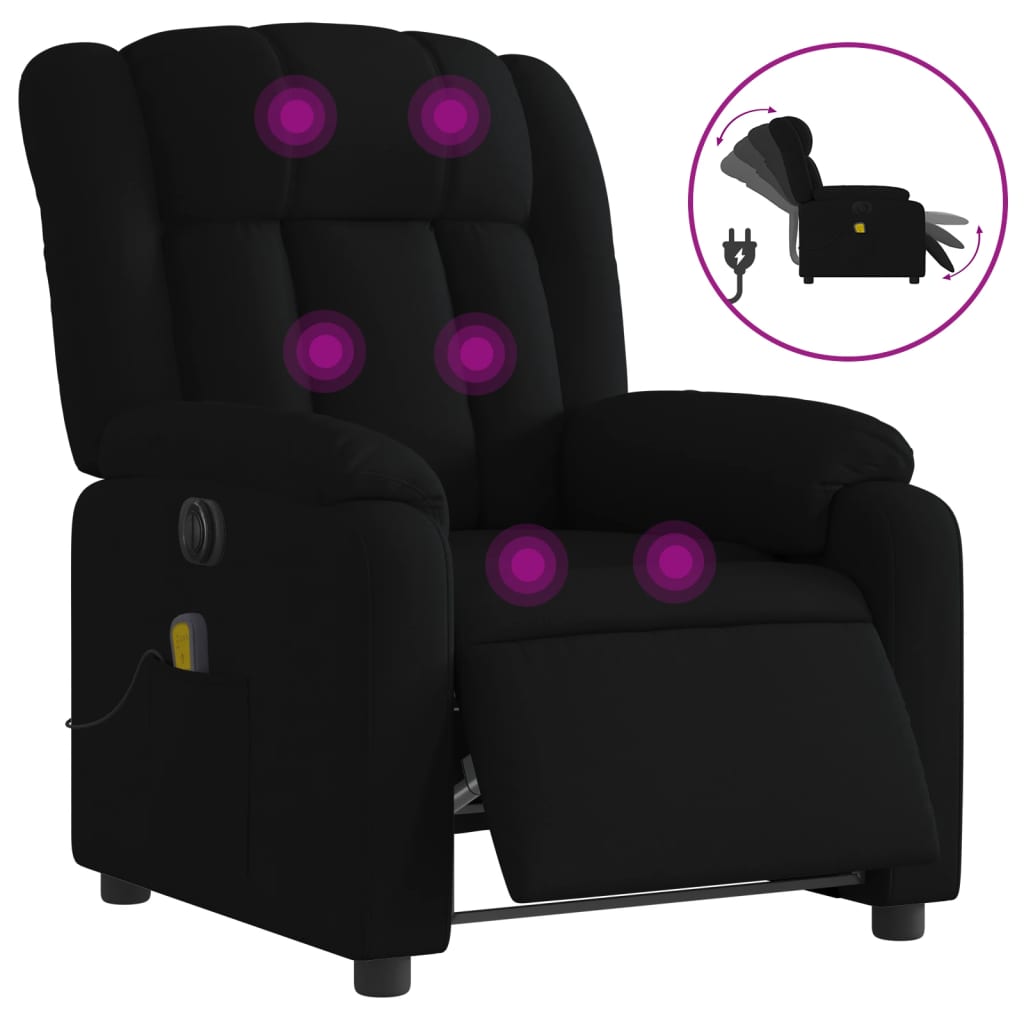 vidaXL Sillón reclinable de masaje eléctrico tela negro