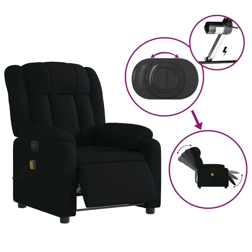 vidaXL Sillón reclinable de masaje eléctrico tela negro