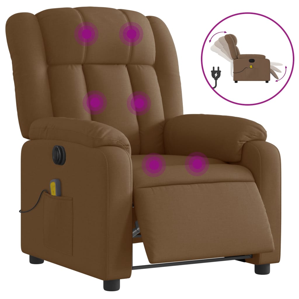 vidaXL Sillón reclinable de masaje eléctrico tela marrón