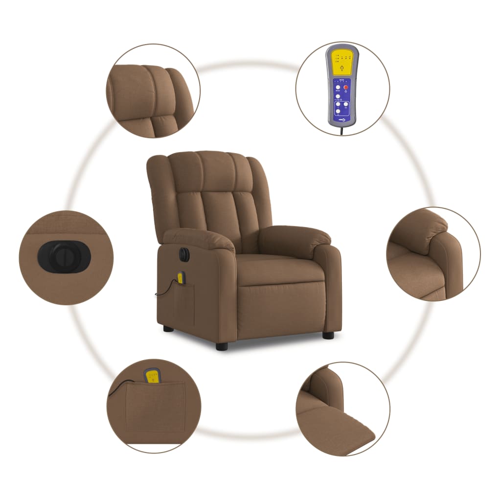 vidaXL Sillón reclinable de masaje eléctrico tela marrón