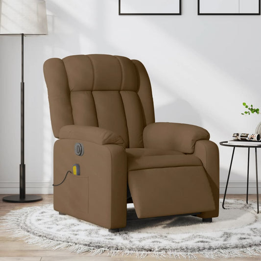 vidaXL Sillón reclinable de masaje eléctrico tela marrón