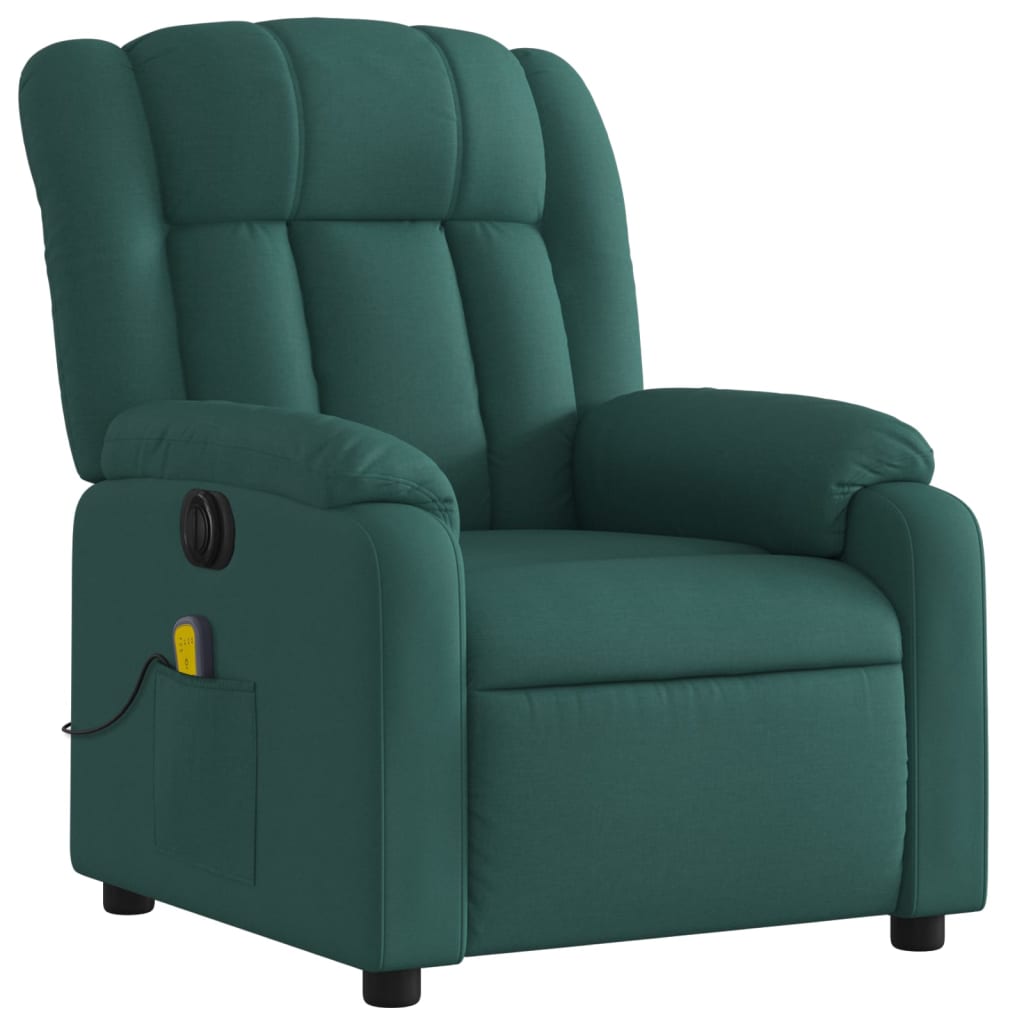 vidaXL Sillón reclinable de masaje eléctrico tela verde oscuro