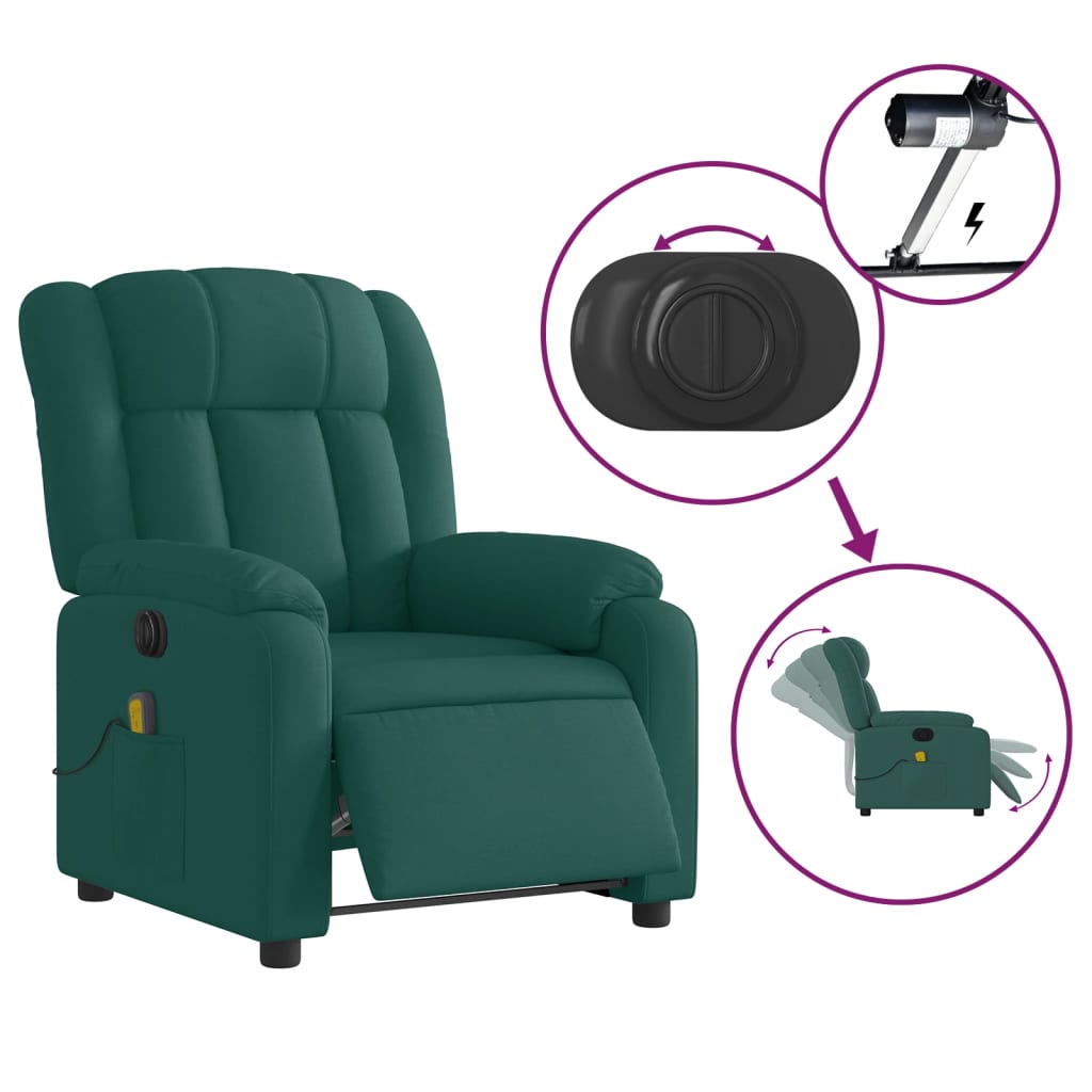 vidaXL Sillón reclinable de masaje eléctrico tela verde oscuro