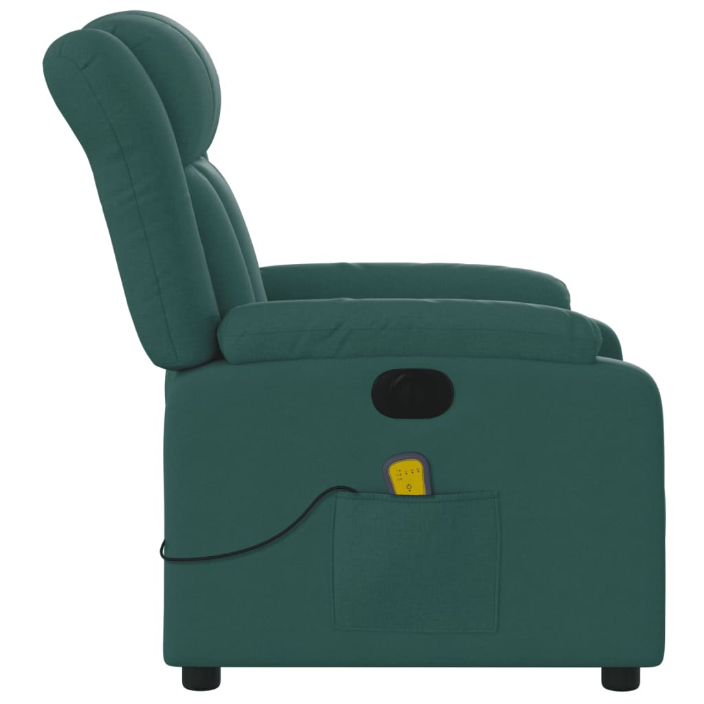 vidaXL Sillón reclinable de masaje eléctrico tela verde oscuro