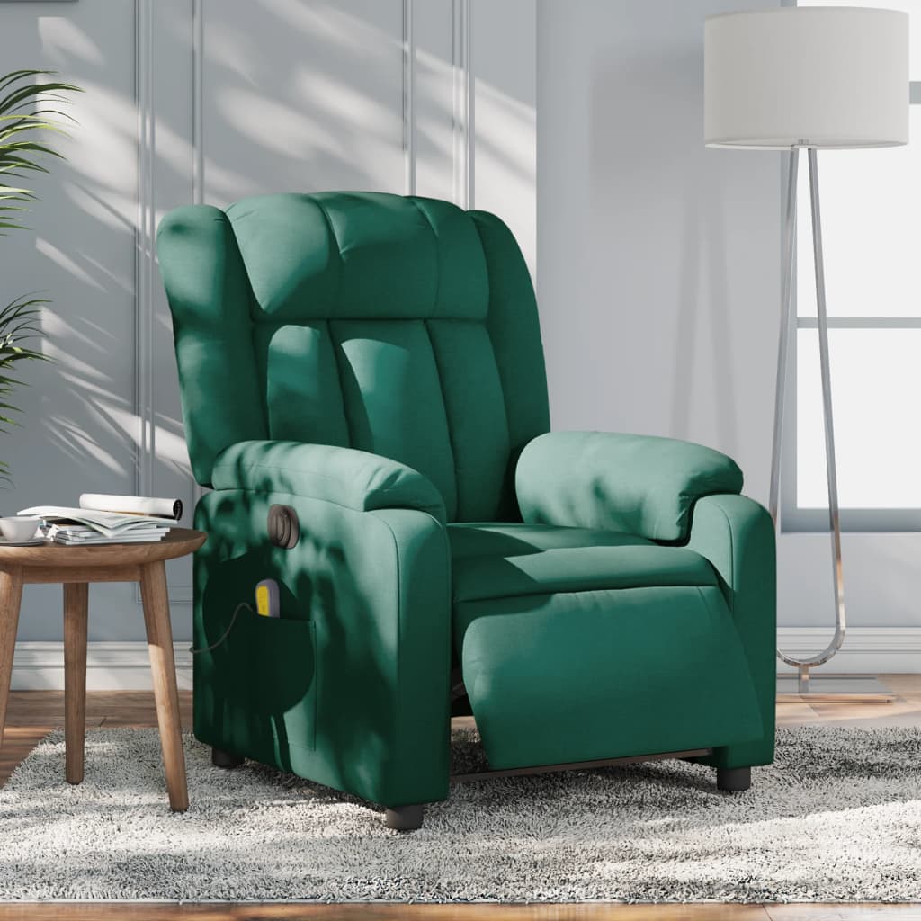 vidaXL Sillón reclinable de masaje eléctrico tela verde oscuro