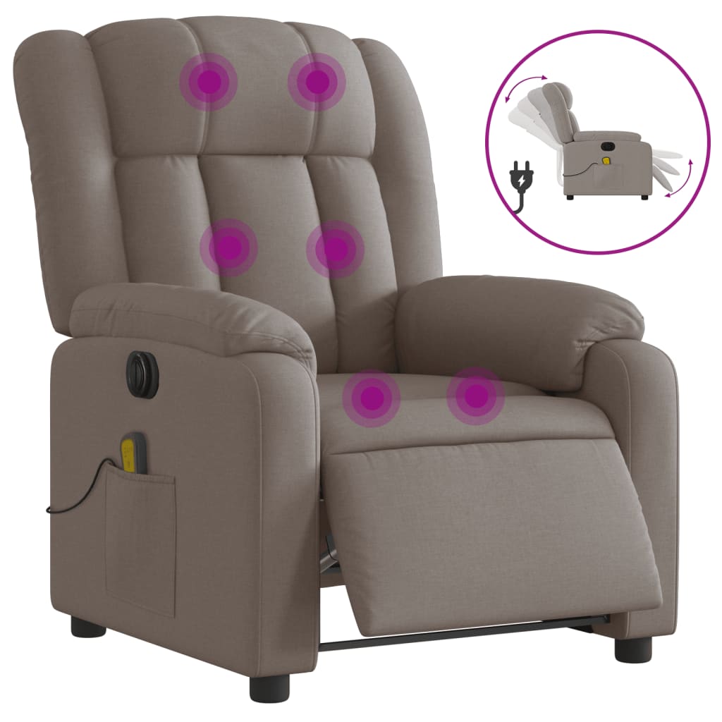 vidaXL Sillón reclinable de masaje eléctrico tela gris taupe