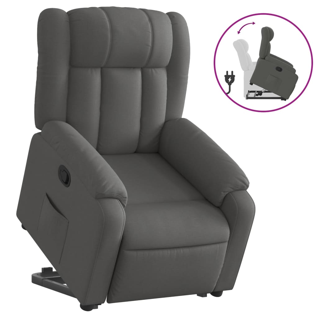 vidaXL Sillón reclinable elevable de tela gris oscuro