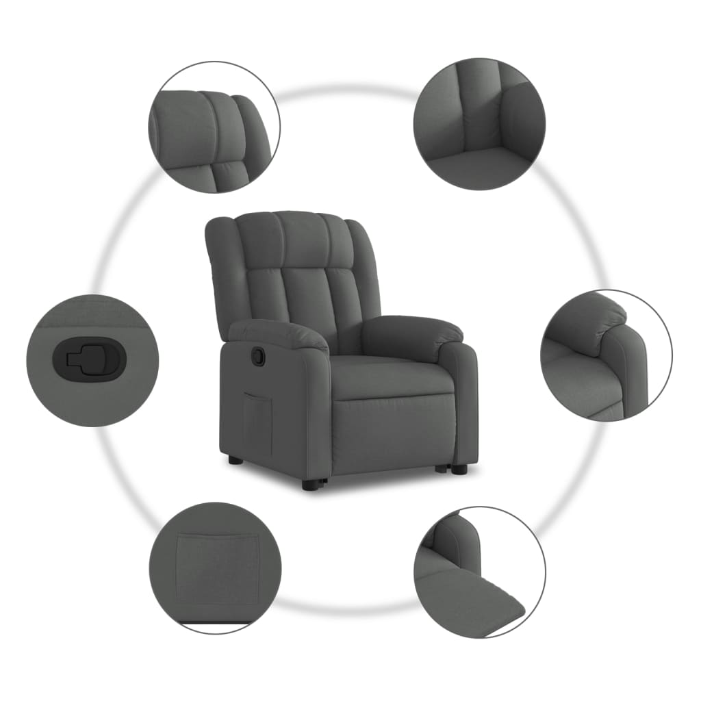 vidaXL Sillón reclinable elevable de tela gris oscuro