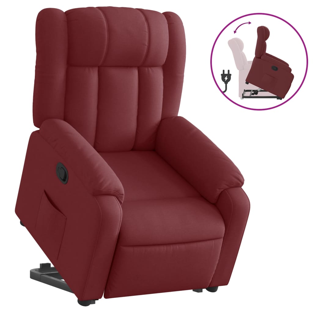 vidaXL Sillón reclinable elevable tela rojo tinto