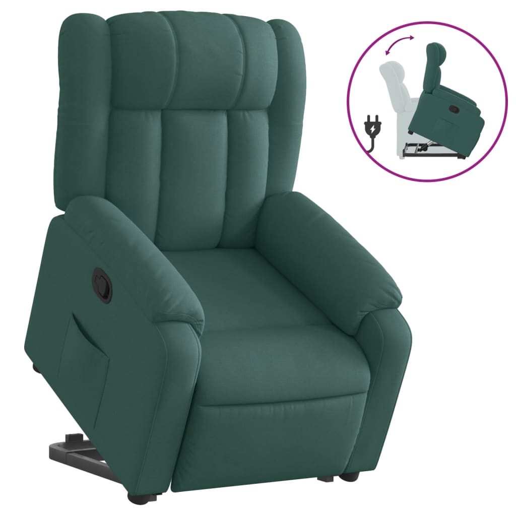 vidaXL Sillón reclinable elevable tela verde oscuro