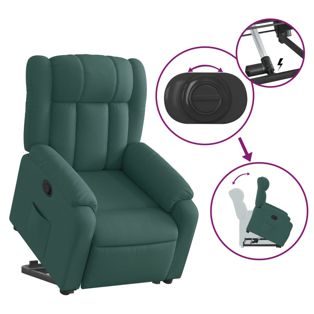 vidaXL Sillón reclinable elevable tela verde oscuro