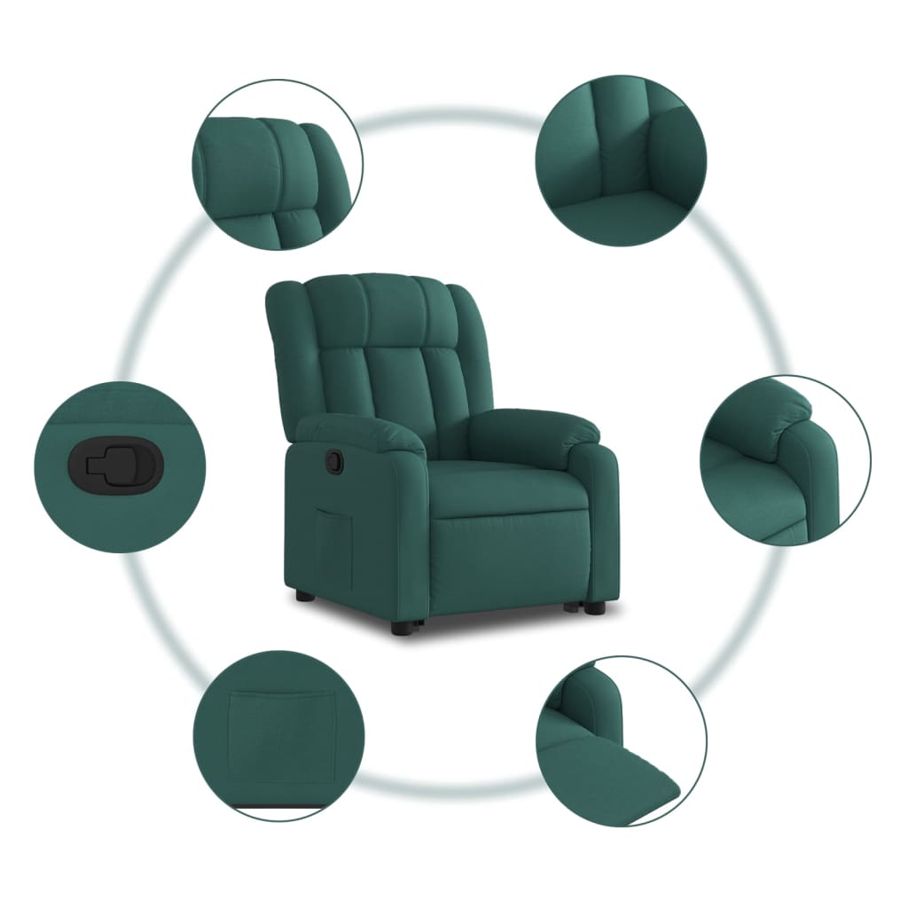 vidaXL Sillón reclinable elevable tela verde oscuro