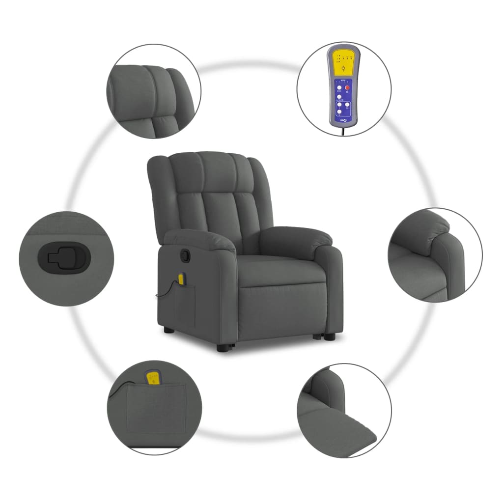 vidaXL Silla de masaje reclinable de pie de tela gris oscuro