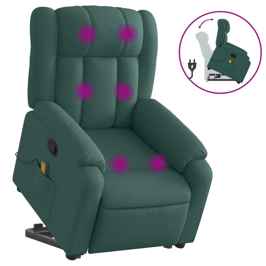 vidaXL Silla de masaje reclinable de pie de tela verde oscura