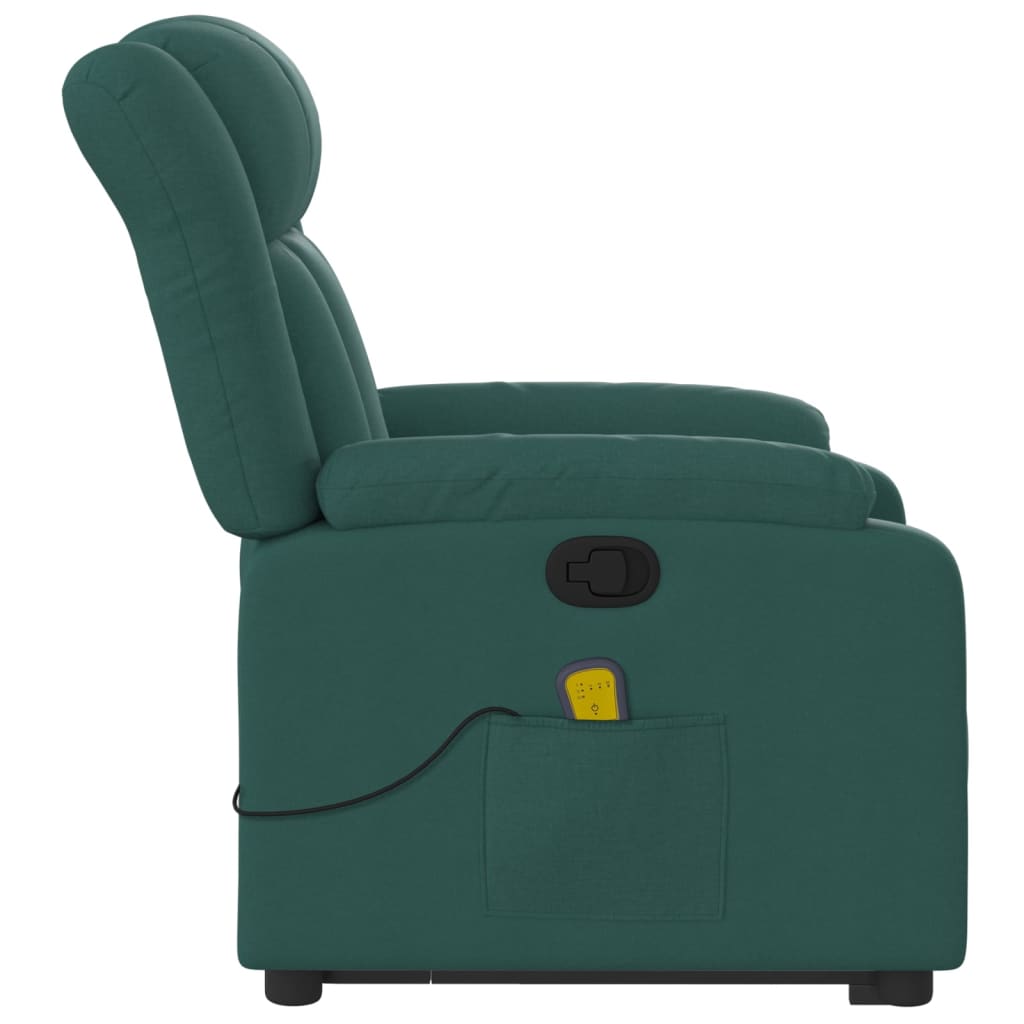 vidaXL Silla de masaje reclinable de pie de tela verde oscura