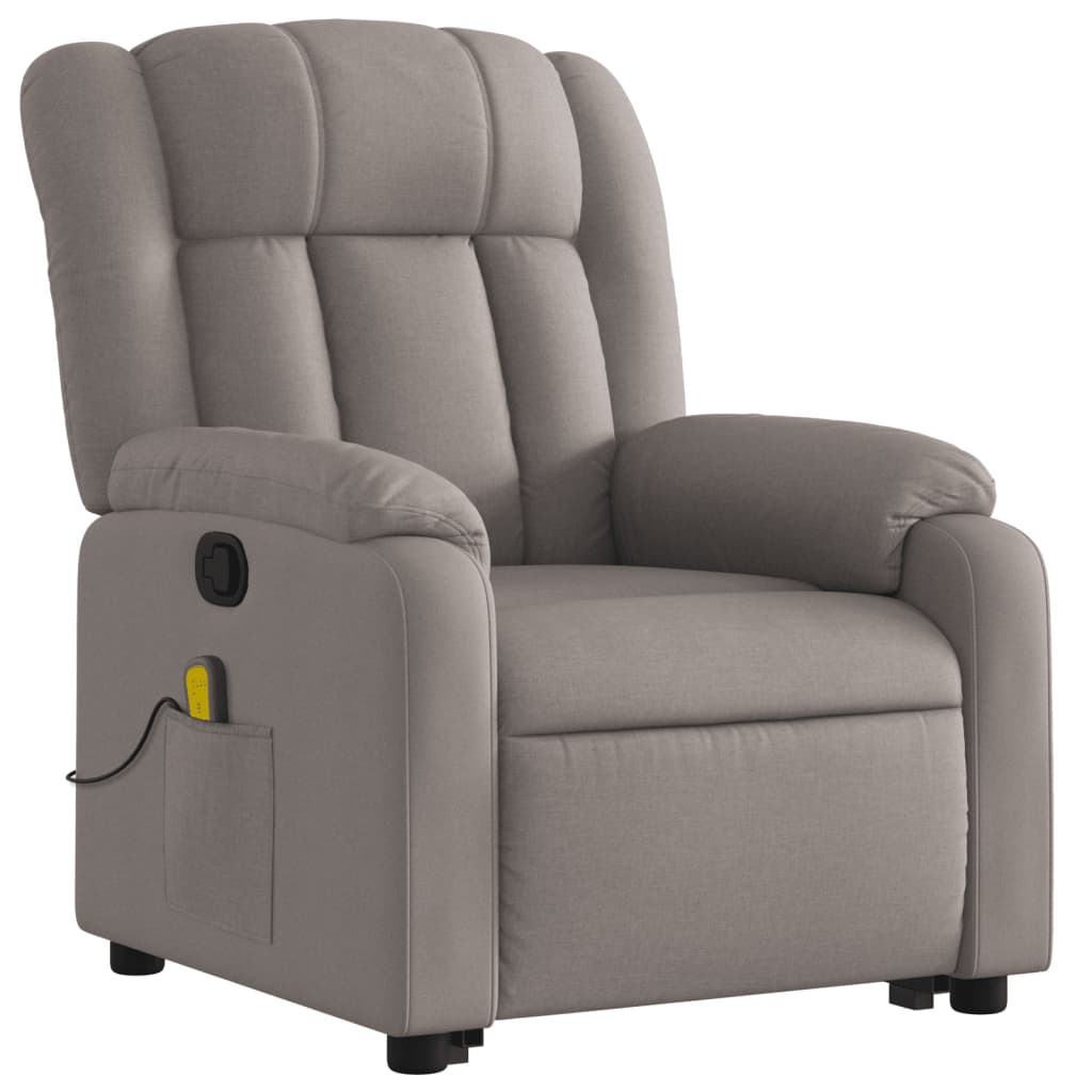 vidaXL Sillón reclinable de masaje elevable tela gris taupé