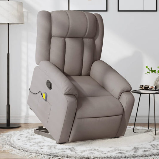 vidaXL Sillón reclinable de masaje elevable tela gris taupé