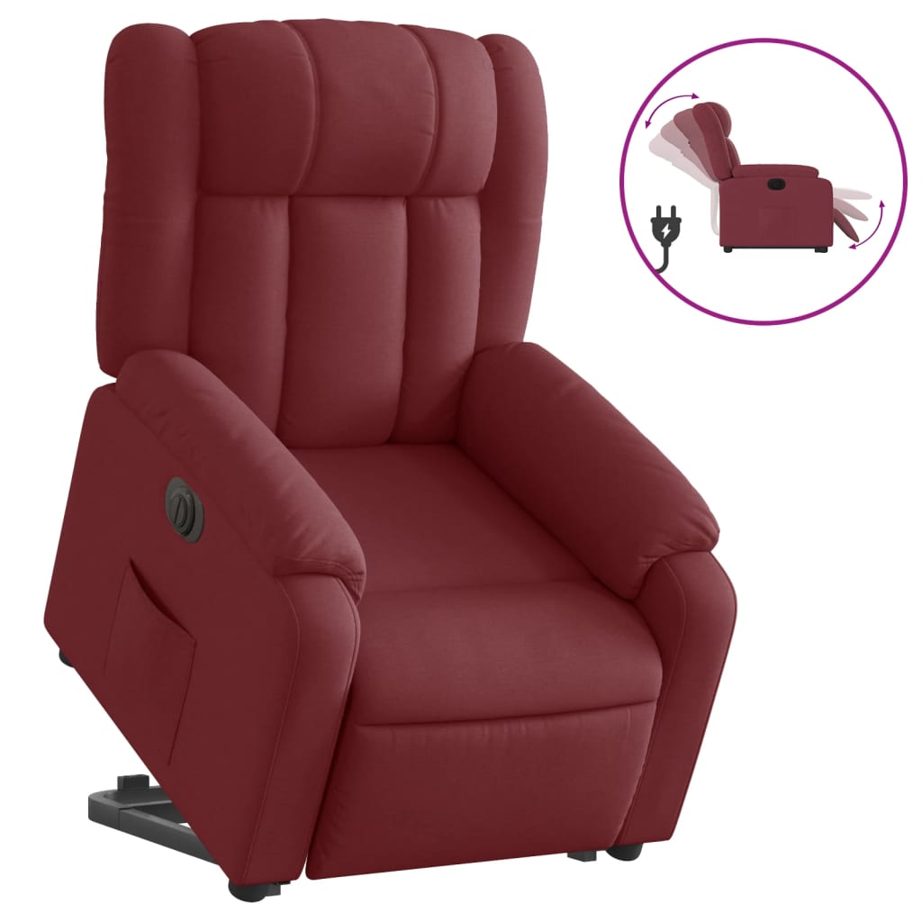 vidaXL Sillón eléctrico reclinable elevable de tela rojo tinto