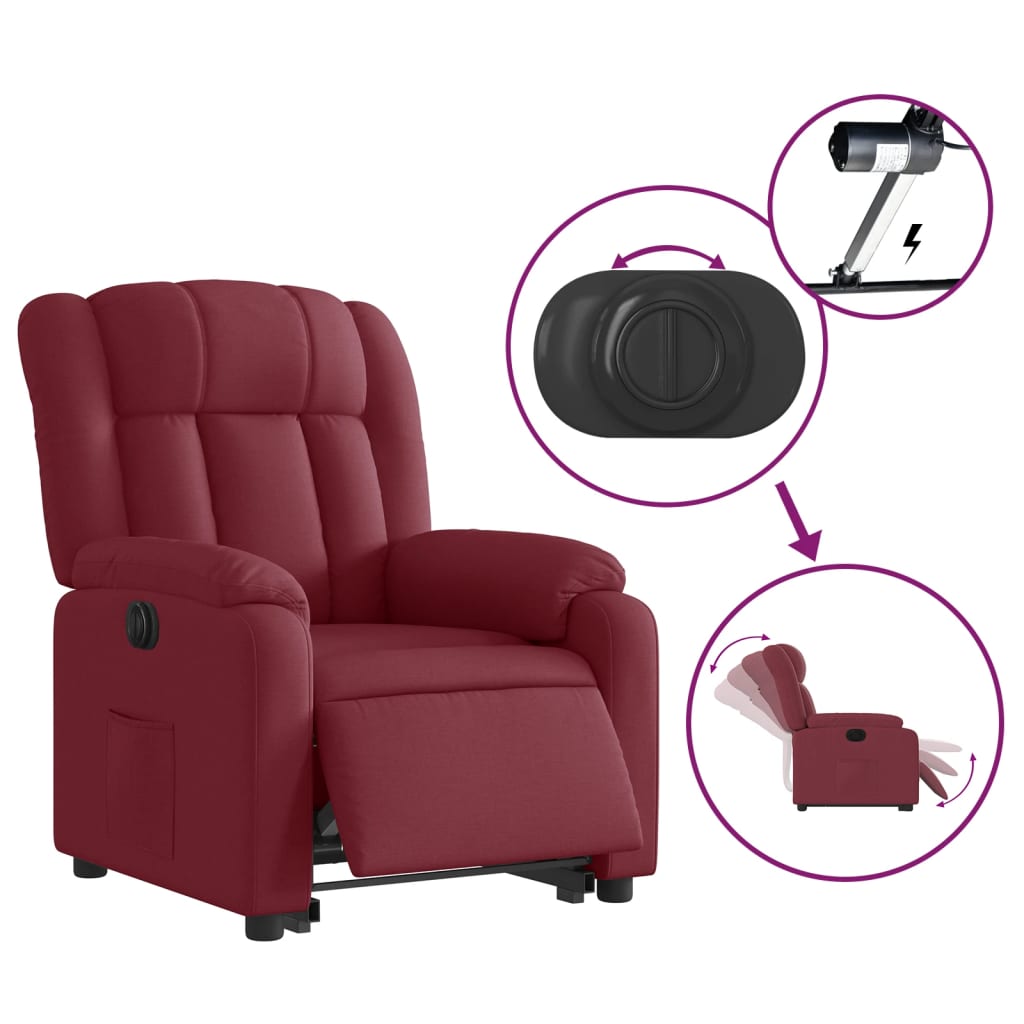 vidaXL Sillón eléctrico reclinable elevable de tela rojo tinto