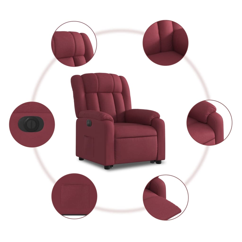 vidaXL Sillón eléctrico reclinable elevable de tela rojo tinto