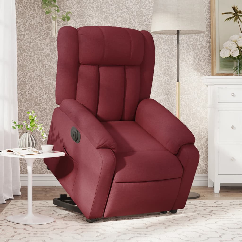 vidaXL Sillón eléctrico reclinable elevable de tela rojo tinto