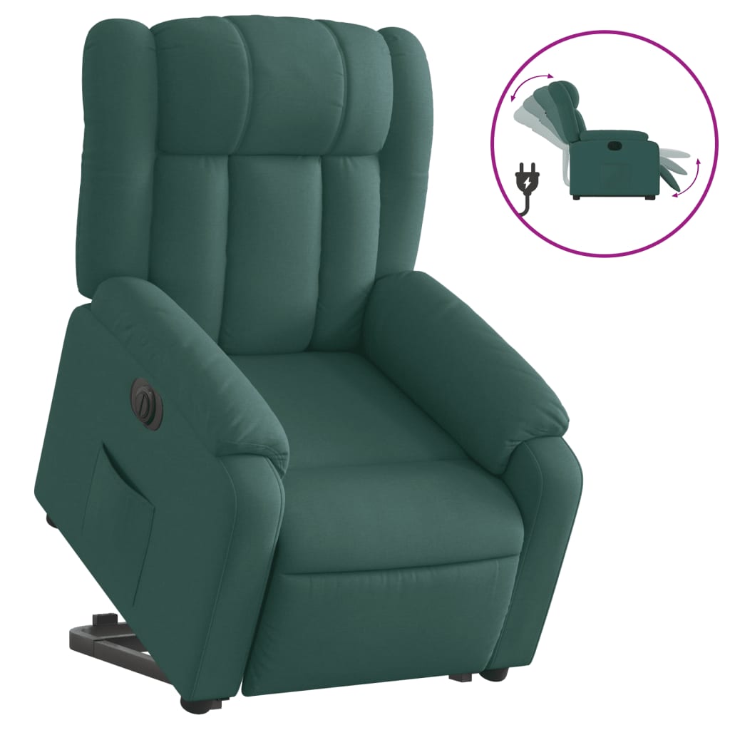 vidaXL Sillón eléctrico reclinable elevable de tela verde oscuro