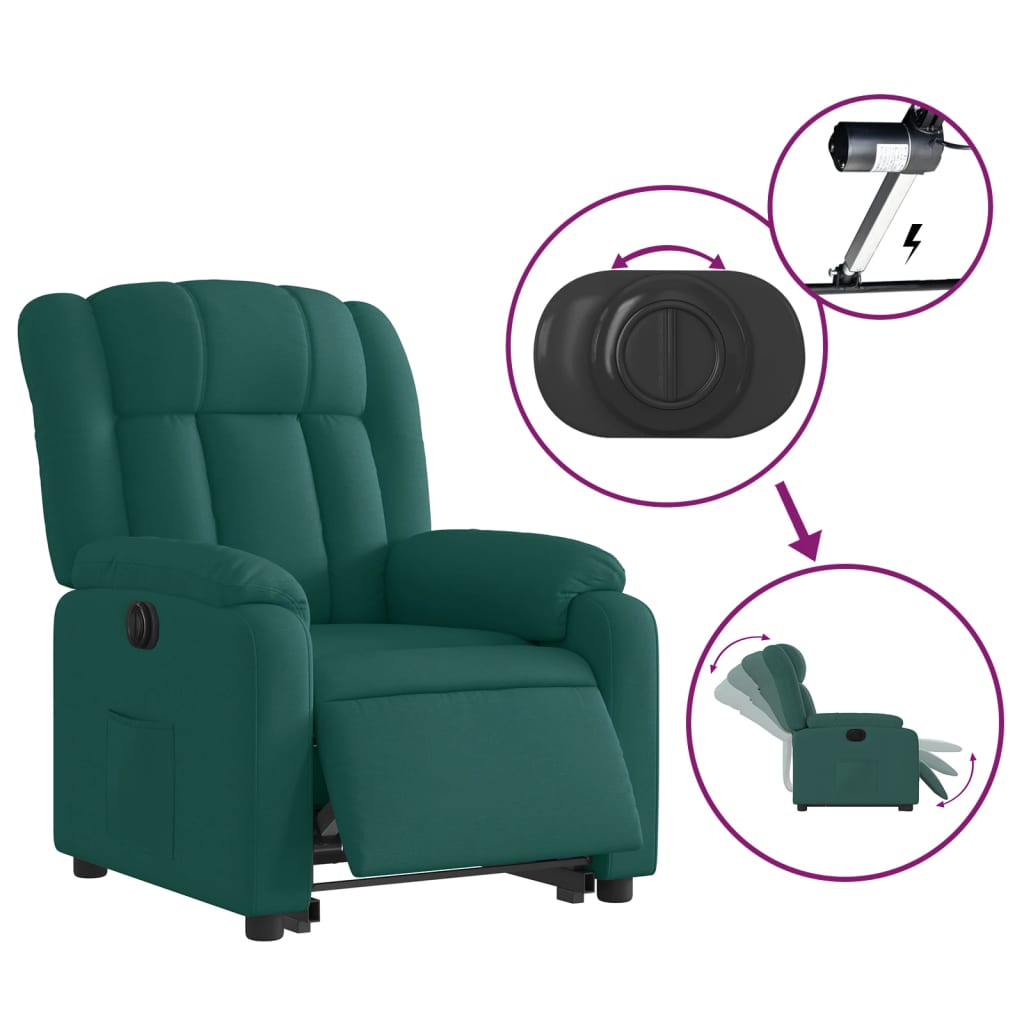 vidaXL Sillón eléctrico reclinable elevable de tela verde oscuro