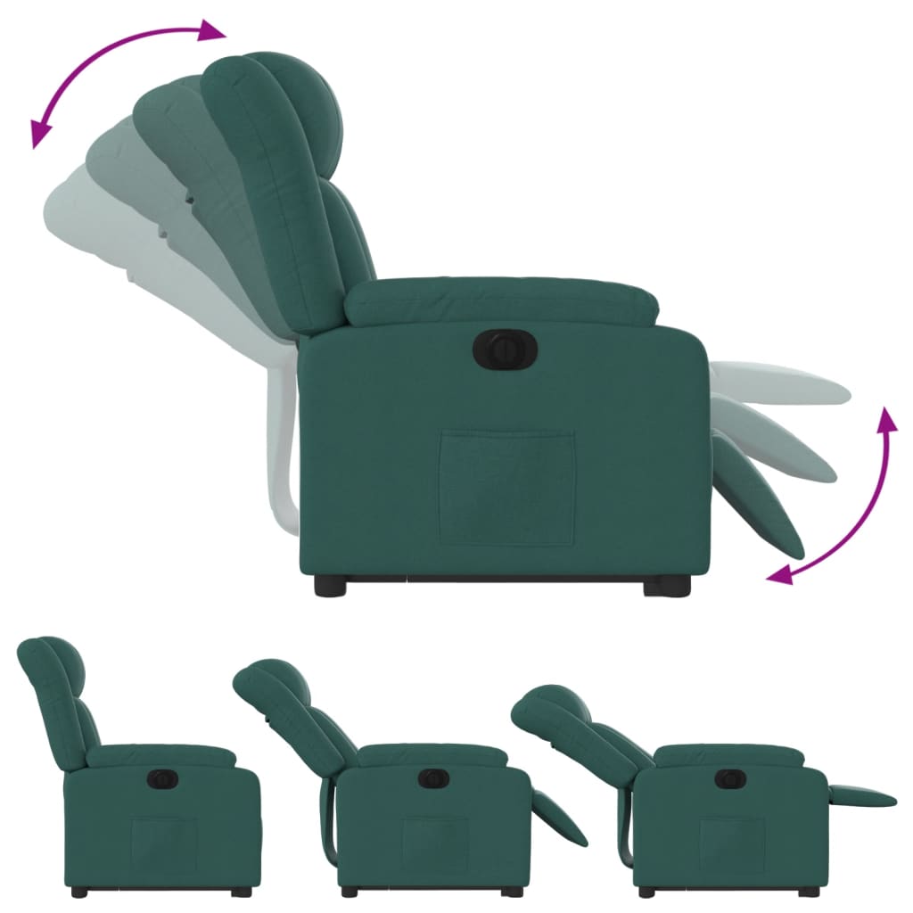 vidaXL Sillón eléctrico reclinable elevable de tela verde oscuro