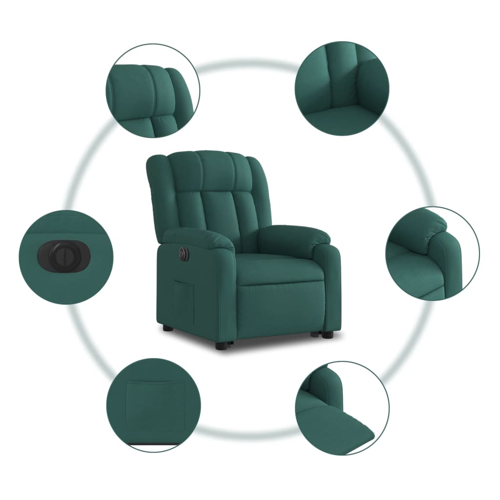 vidaXL Sillón eléctrico reclinable elevable de tela verde oscuro