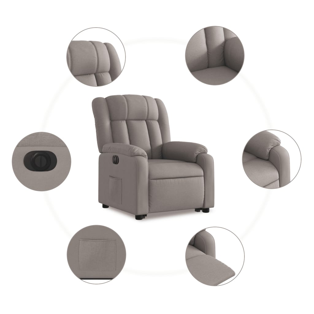 vidaXL Sillón eléctrico reclinable elevable de tela gris taupe