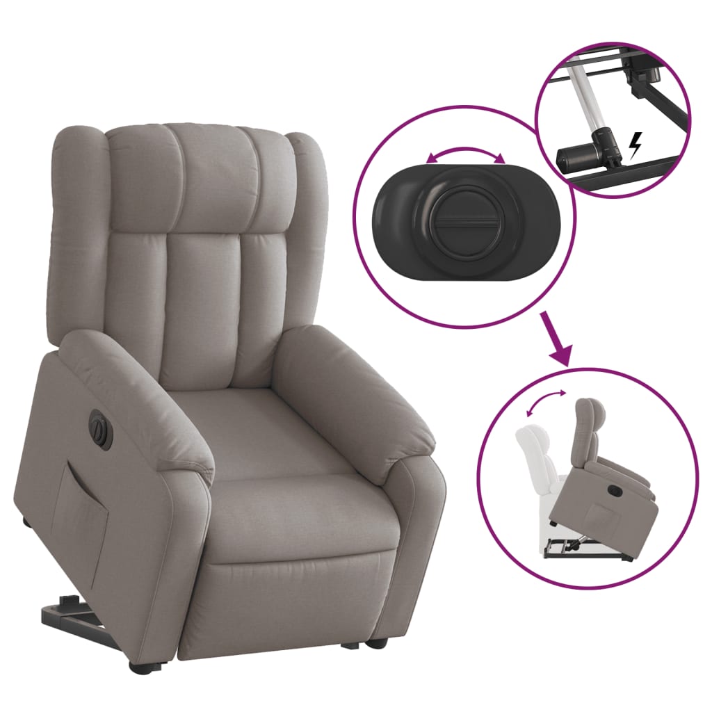 vidaXL Sillón eléctrico reclinable elevable de tela gris taupe