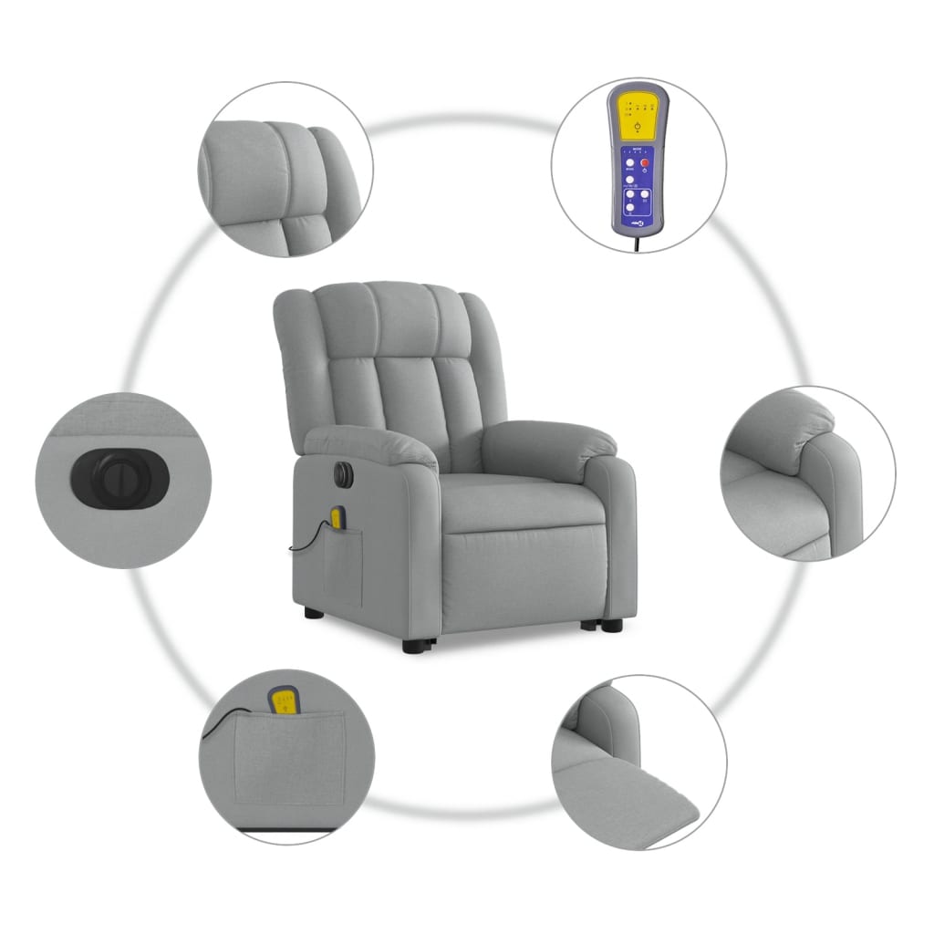 vidaXL Sillón de masaje eléctrico reclinable elevable tela gris claro