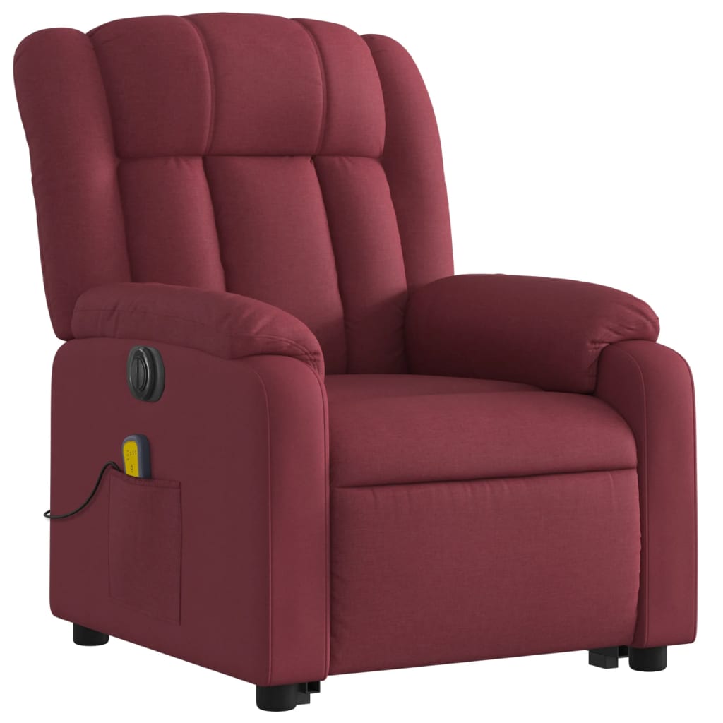 vidaXL Sillón de masaje elevable eléctrico tela rojo tinto