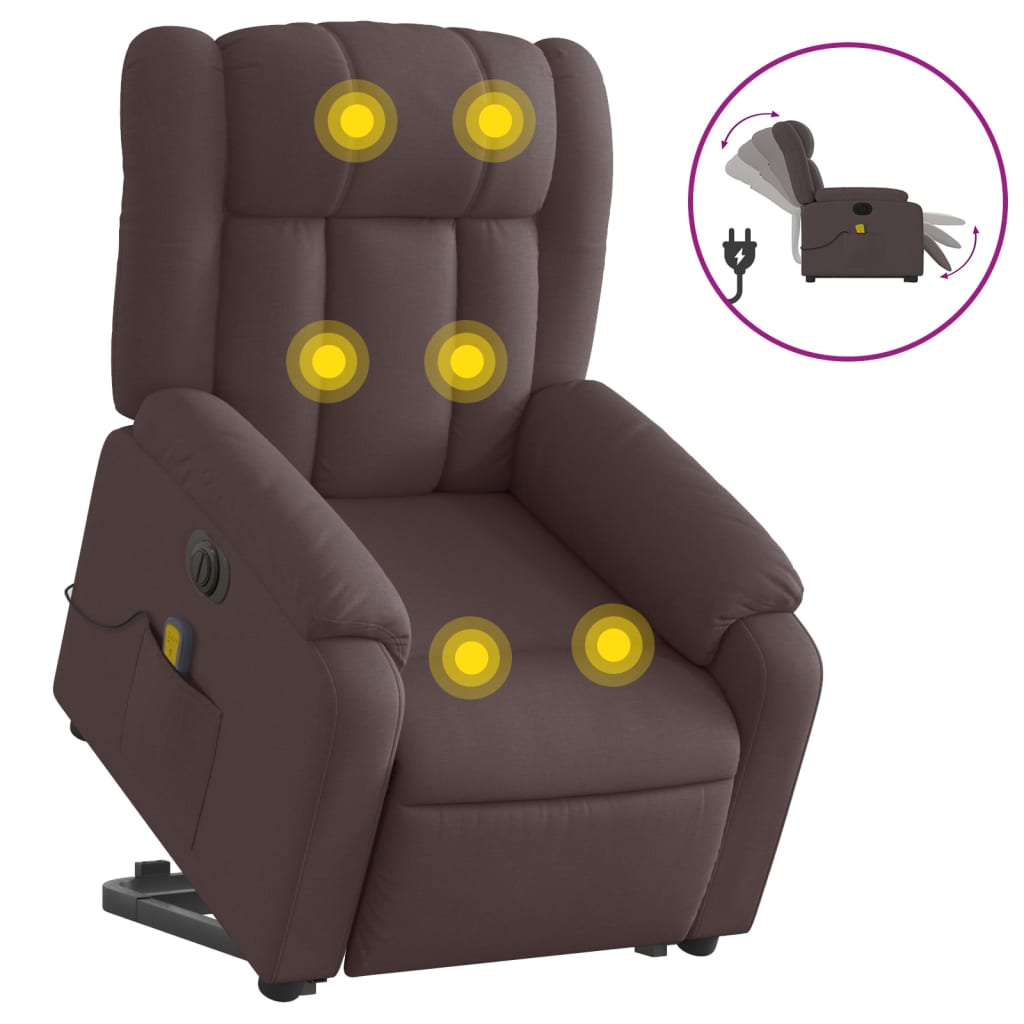 vidaXL Sillón masaje eléctrico reclinable elevable tela marrón oscuro