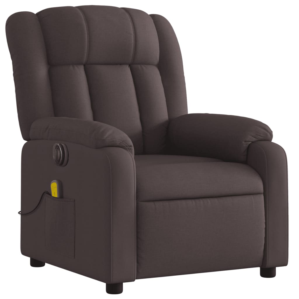 vidaXL Sillón masaje eléctrico reclinable elevable tela marrón oscuro