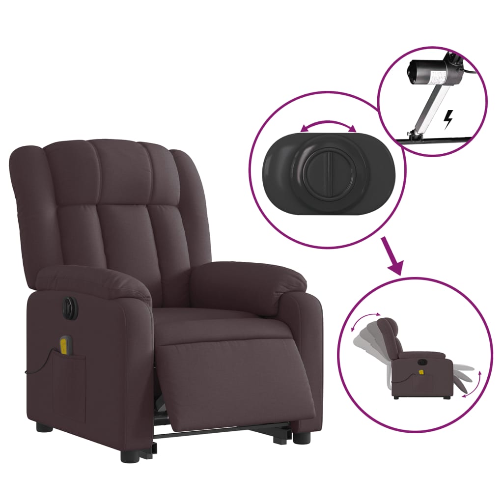 vidaXL Sillón masaje eléctrico reclinable elevable tela marrón oscuro