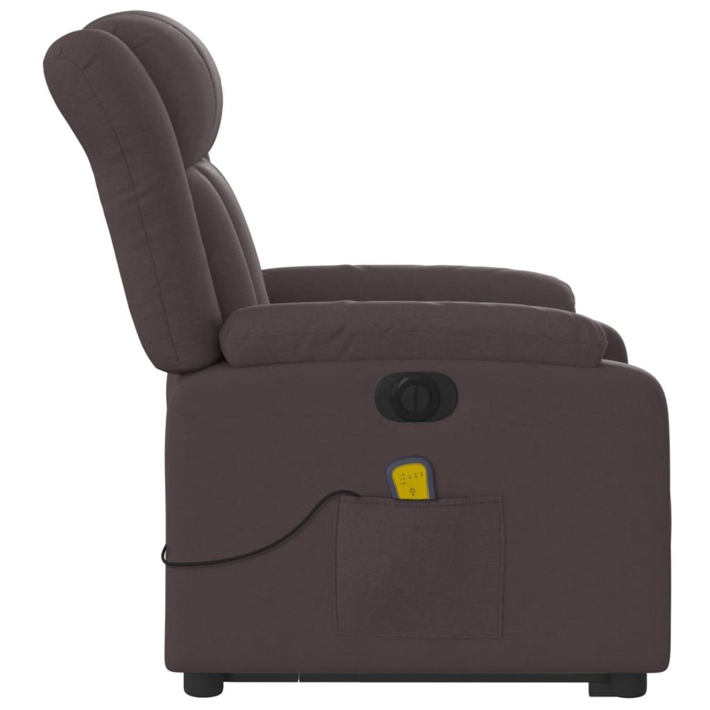 vidaXL Sillón masaje eléctrico reclinable elevable tela marrón oscuro