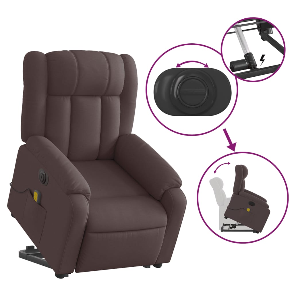 vidaXL Sillón masaje eléctrico reclinable elevable tela marrón oscuro