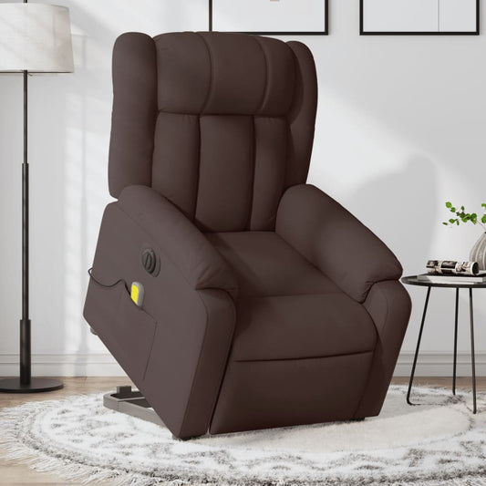 vidaXL Sillón masaje eléctrico reclinable elevable tela marrón oscuro