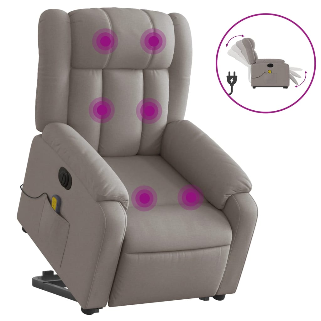 vidaXL Sillón de masaje eléctrico reclinable elevable tela taupé